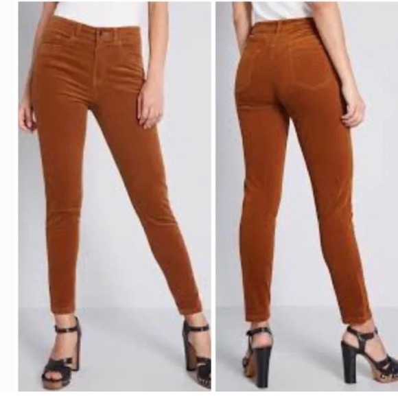 Modcloth Teaching Ease Mid-Rise Corduroy Skinny Pants Preppy Academia Brown 2 - Picture 1 of 9